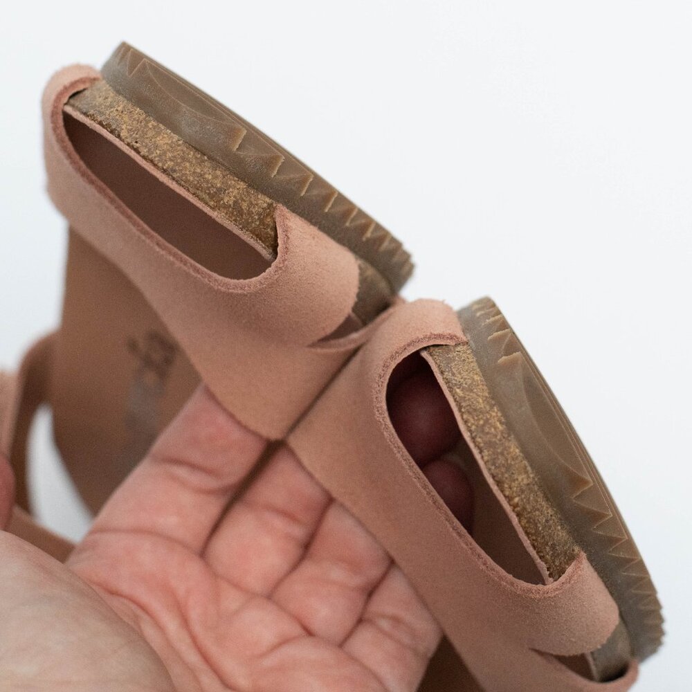 Pedro Garcia Women Sandals EU 38 US 8 Peach Suede Leather Heel Cork Insole Spain - Picture 7 of 13